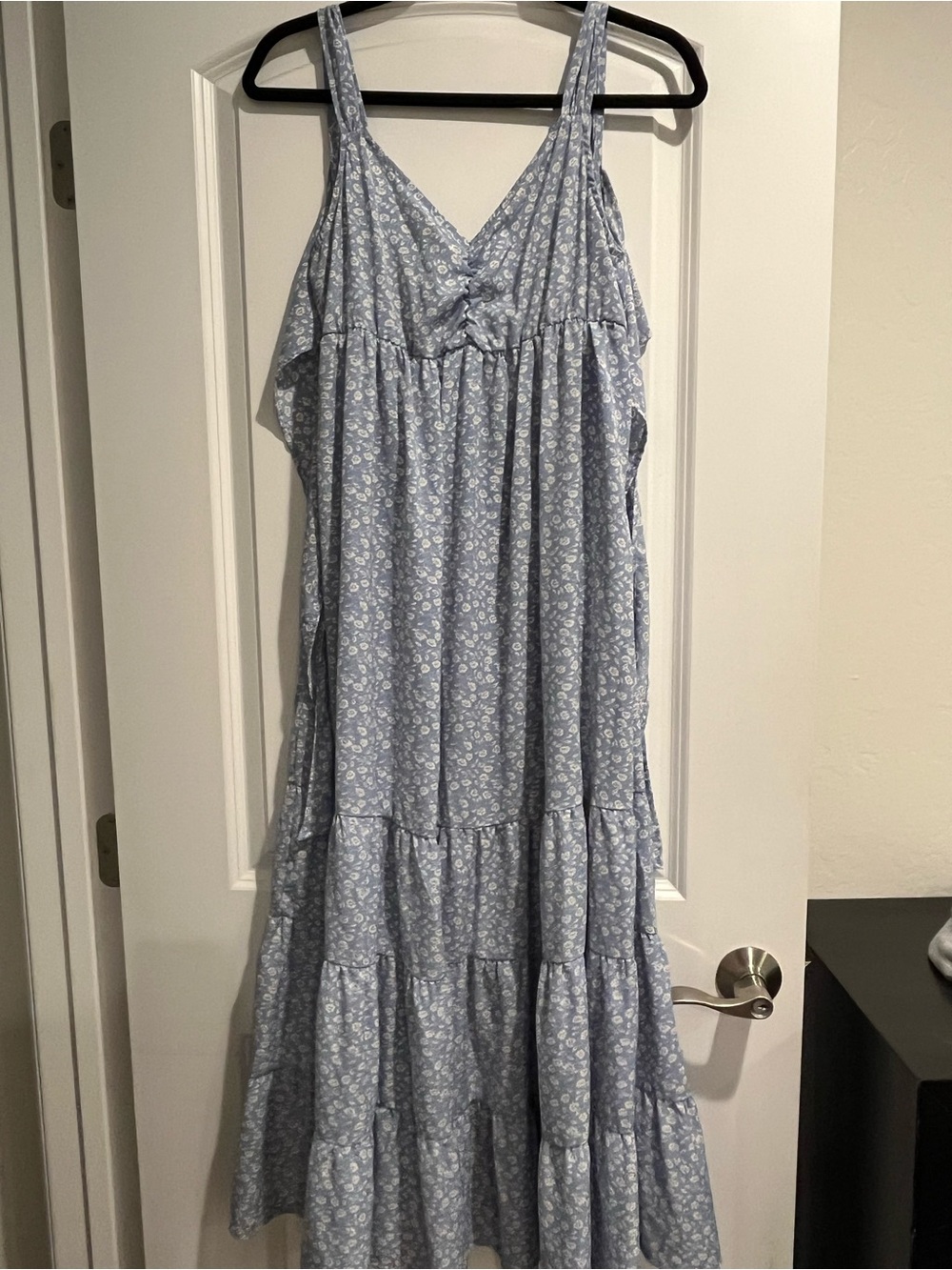 Light Blue Floral Tiered Maxi Dress